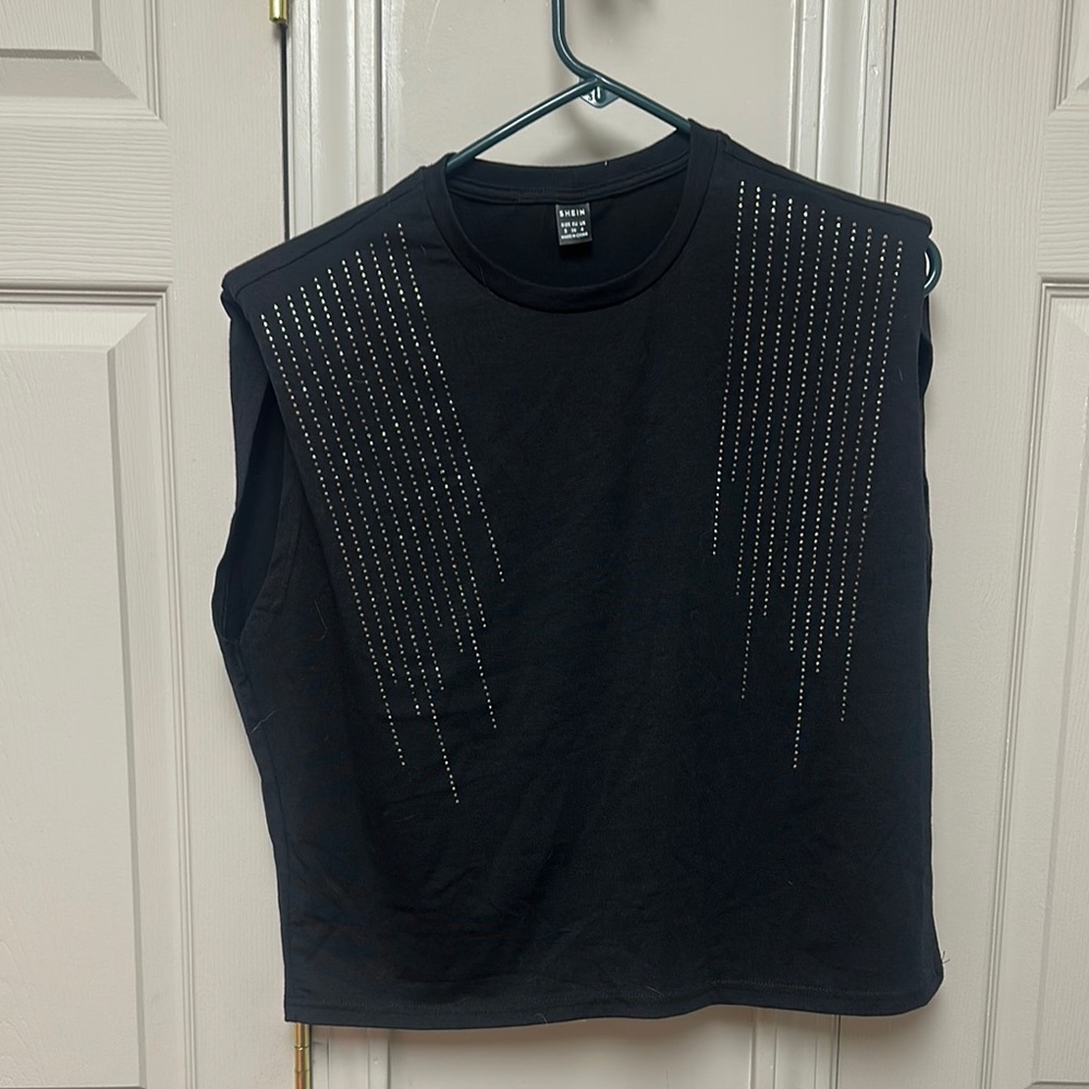 SHEIN Black Embellished Sleeveless Muscle Tee
